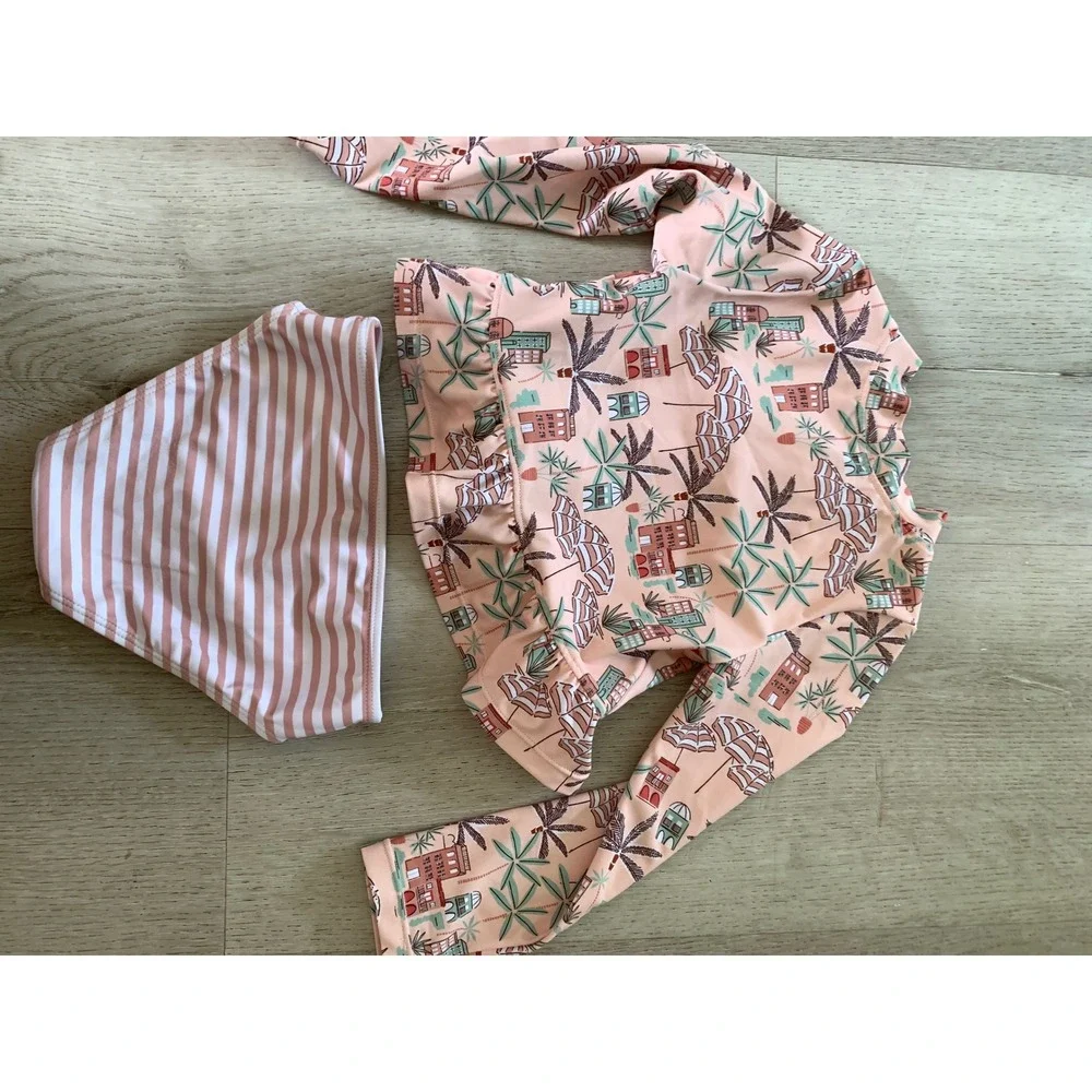 Janie and Jack Kids Peach Pink Mediterranean Print Rash Guard Swimsuit‎ Set 3